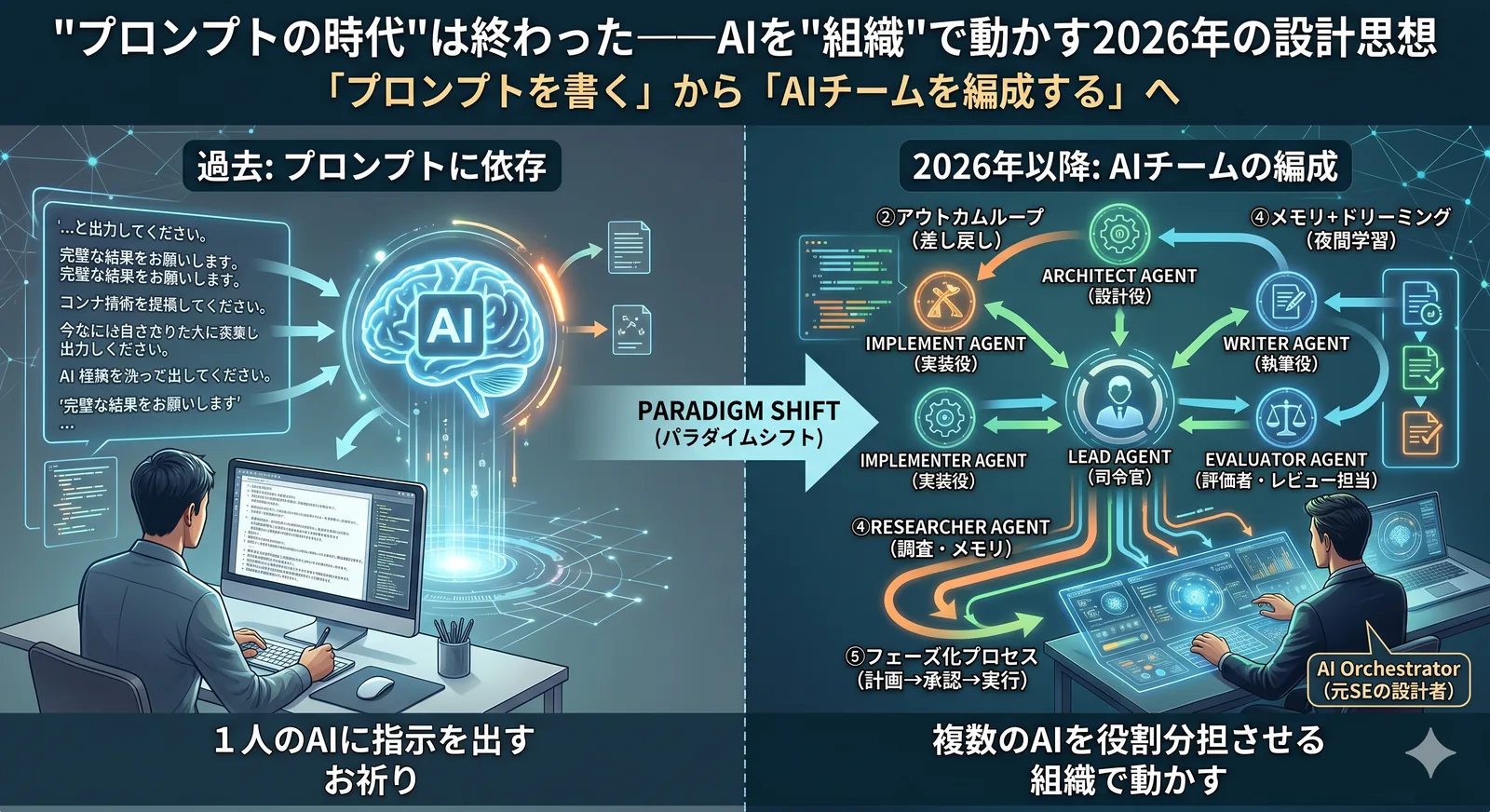 中小企業のAI活用におけるマルチエージェント編成のイメージ図
