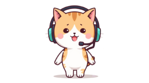 療育人材育成AIのマスコット(ヘッドセットを付けた猫)